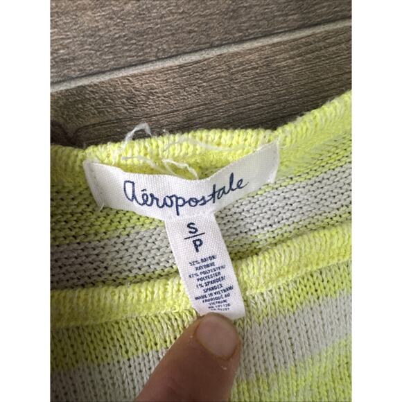 Aeropostale Crop‎ Top Sweater Lime Green And White Stripes - Picture 3 of 6